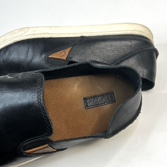 OluKai Pehuea Leather Slip On Shoes Floc Fox Black Slides 2 Way Loafers 6.5 US - Picture 7 of 9